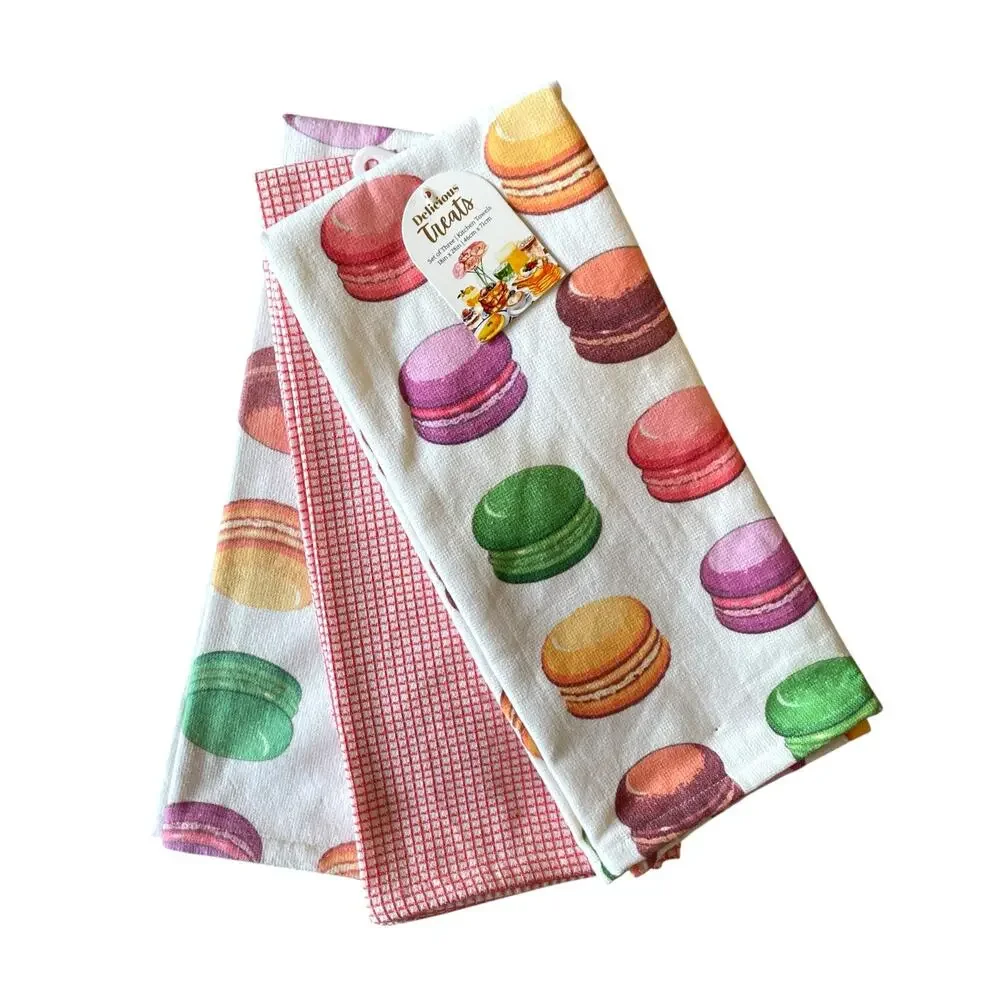 Macaroon Kitchen Towels 18x28 Pop of Color Set of 3 by Mireille Designs NEW